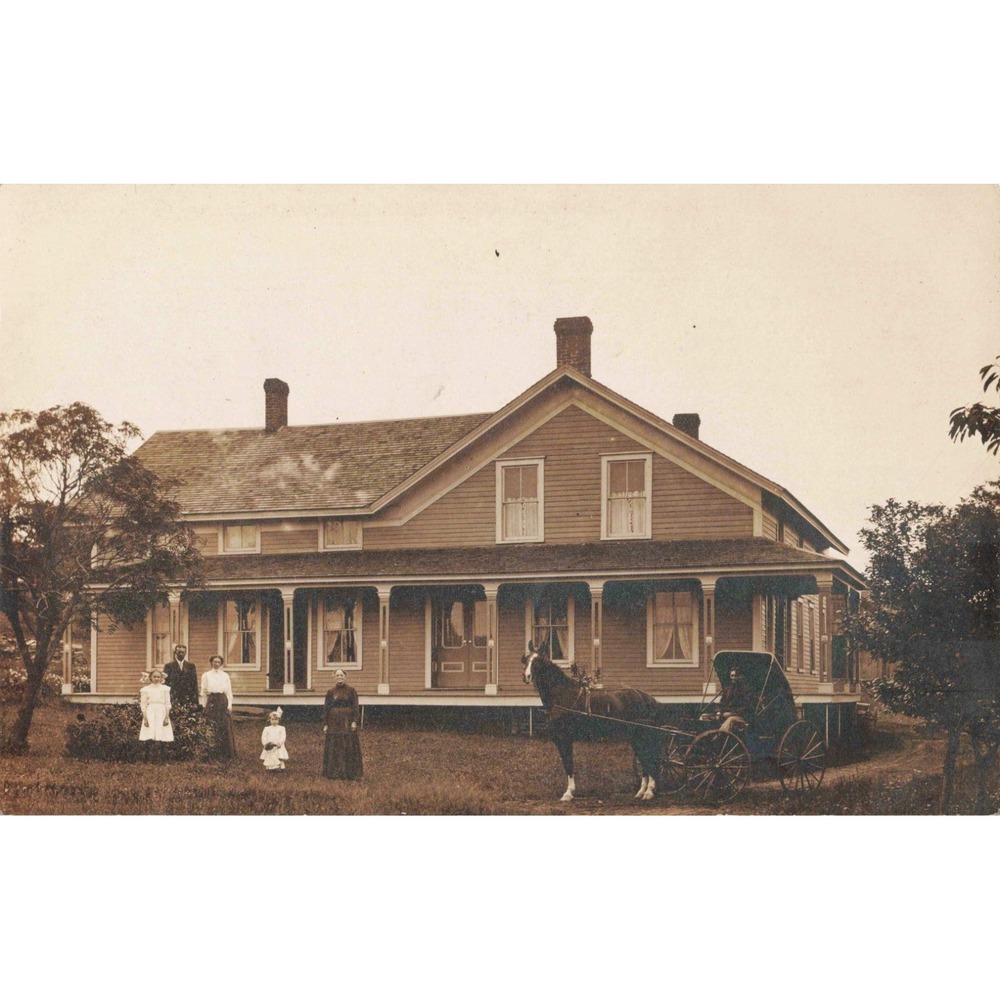 Antique RPPC Residence Mrs Lydia Evans Farmhouse Horse Carriage Postcard AZO - Picture 1 of 2